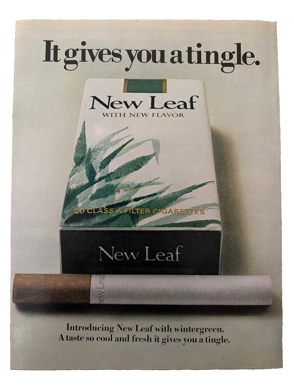 1970 New Leaf Cigarette Print Ad It Gives You a Tingle Smoking Menthol Refresh